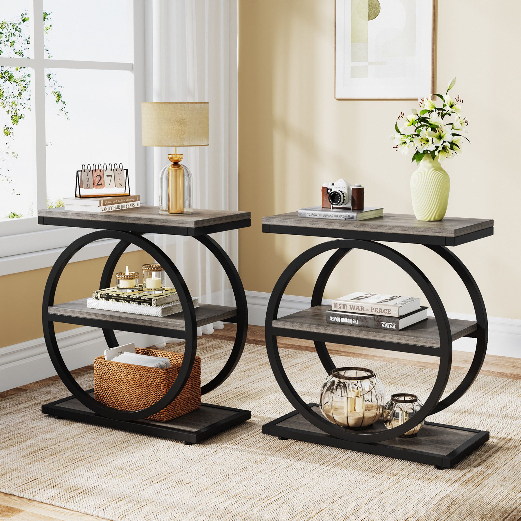 Tribesigns Beistelltisch 3-Tier Beistelltisch Schmaler Holz, Couchtisch mit Metallrahmen – Bild 5 von 5