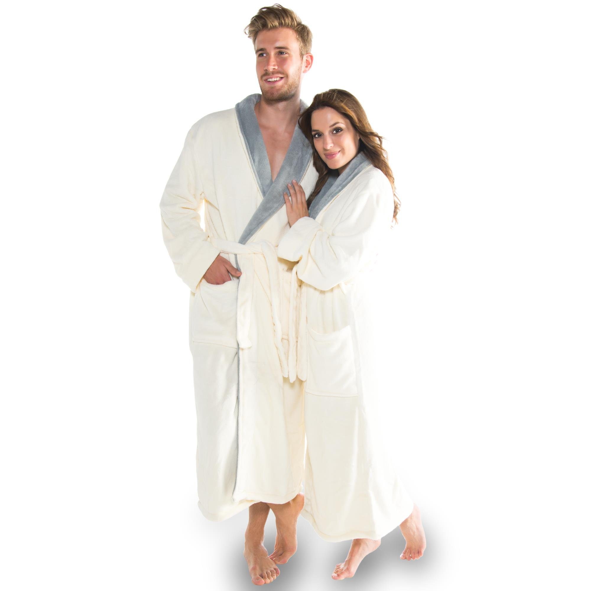 CelinaTex Bademantel Saunamantel Schalkragen Nevada cremeweiß/grau Розмір XXXL, Polyester