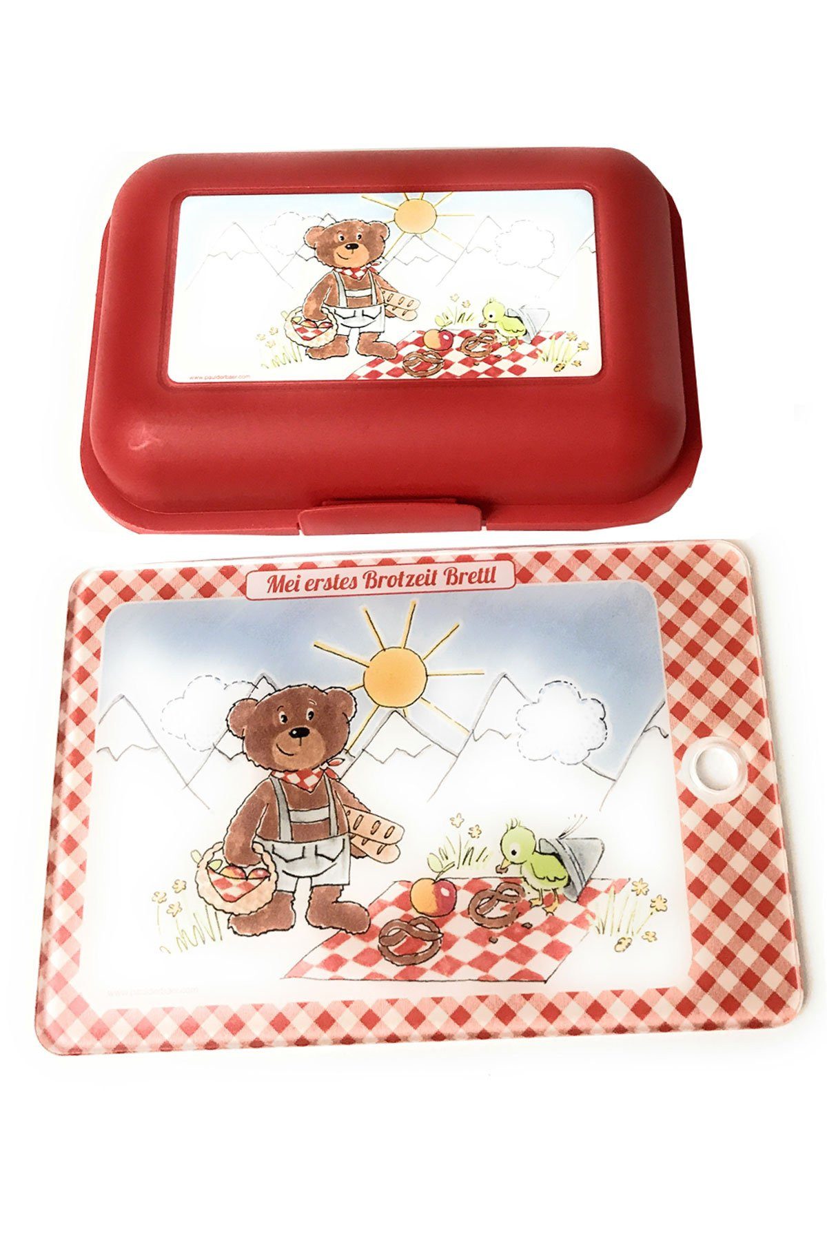 Steinnacher Bärbel Lunchbox 2er Set Brotdose und Brettchen Mei erste Brotzeit rot, Kunststoff, (Brotdose und Brettchen)