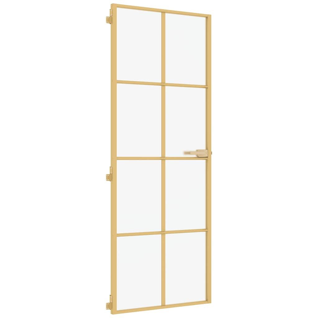 vidaXL Haustür Innentür Schlank Golden 76x201,5 cm Hartglas und Aluminium (1-St)