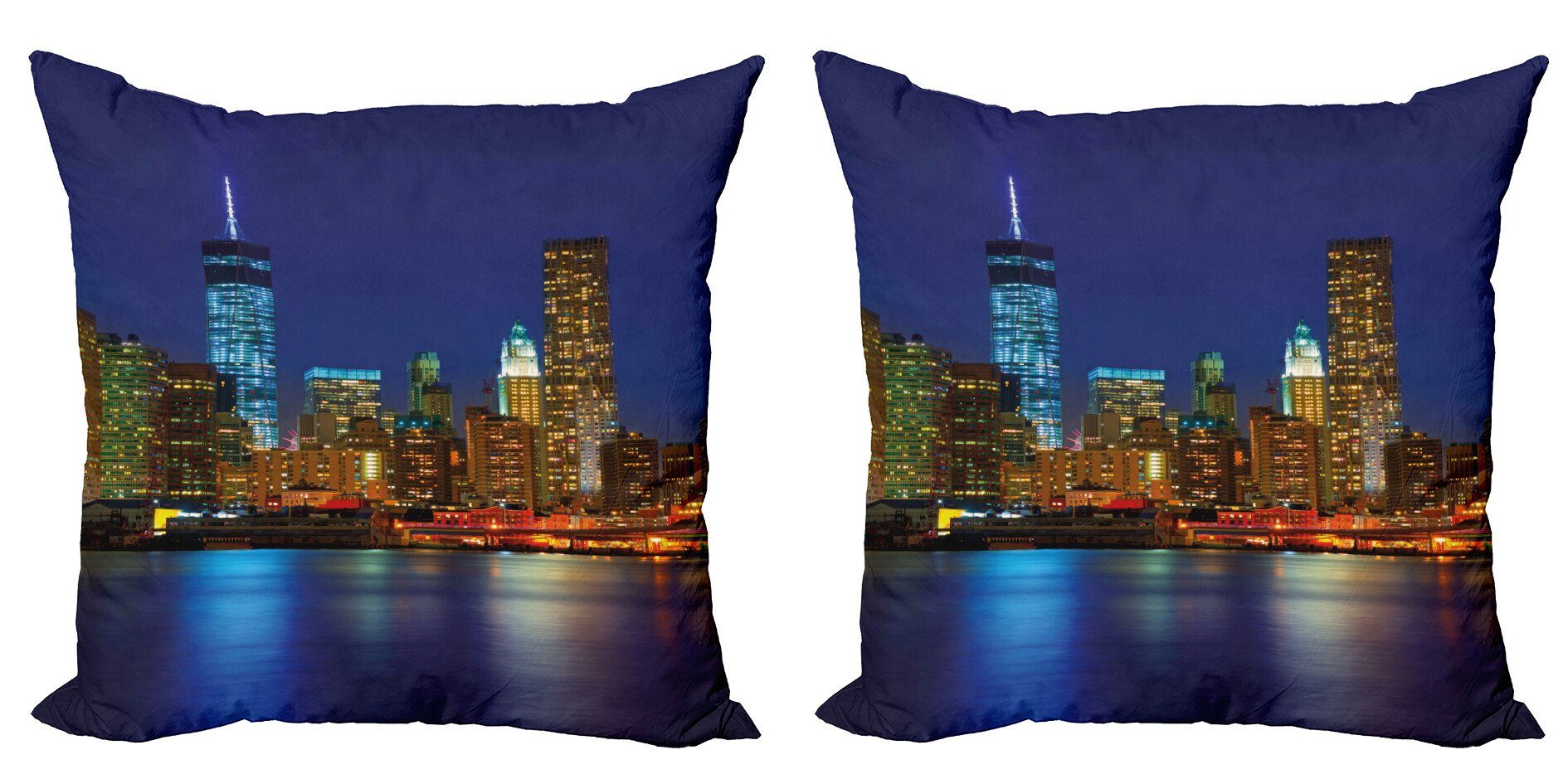 Kissenbezüge Modern Accent Doppelseitiger Digitaldruck, Abakuhaus (2 Stück), Städtisch Manhattan-Sonnenuntergang-Skyline