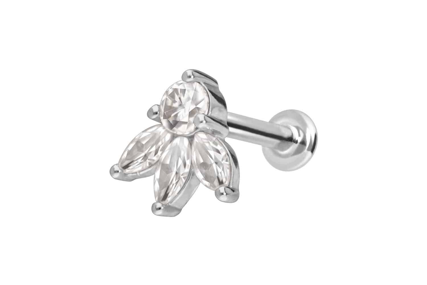 Piercing-Set 14 Karat Gold Labret mit Push Fit MOISSANIT-LOTUSBLÜTE