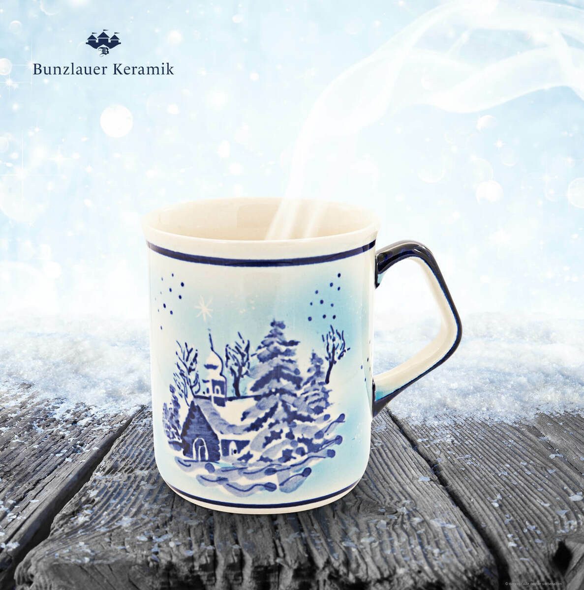 Bunzlauer Keramik Becher Bunzlauer Keramik Kaffeebecher 250ml eckiger Henkel Ø8cm Dekor DU11, Keramik