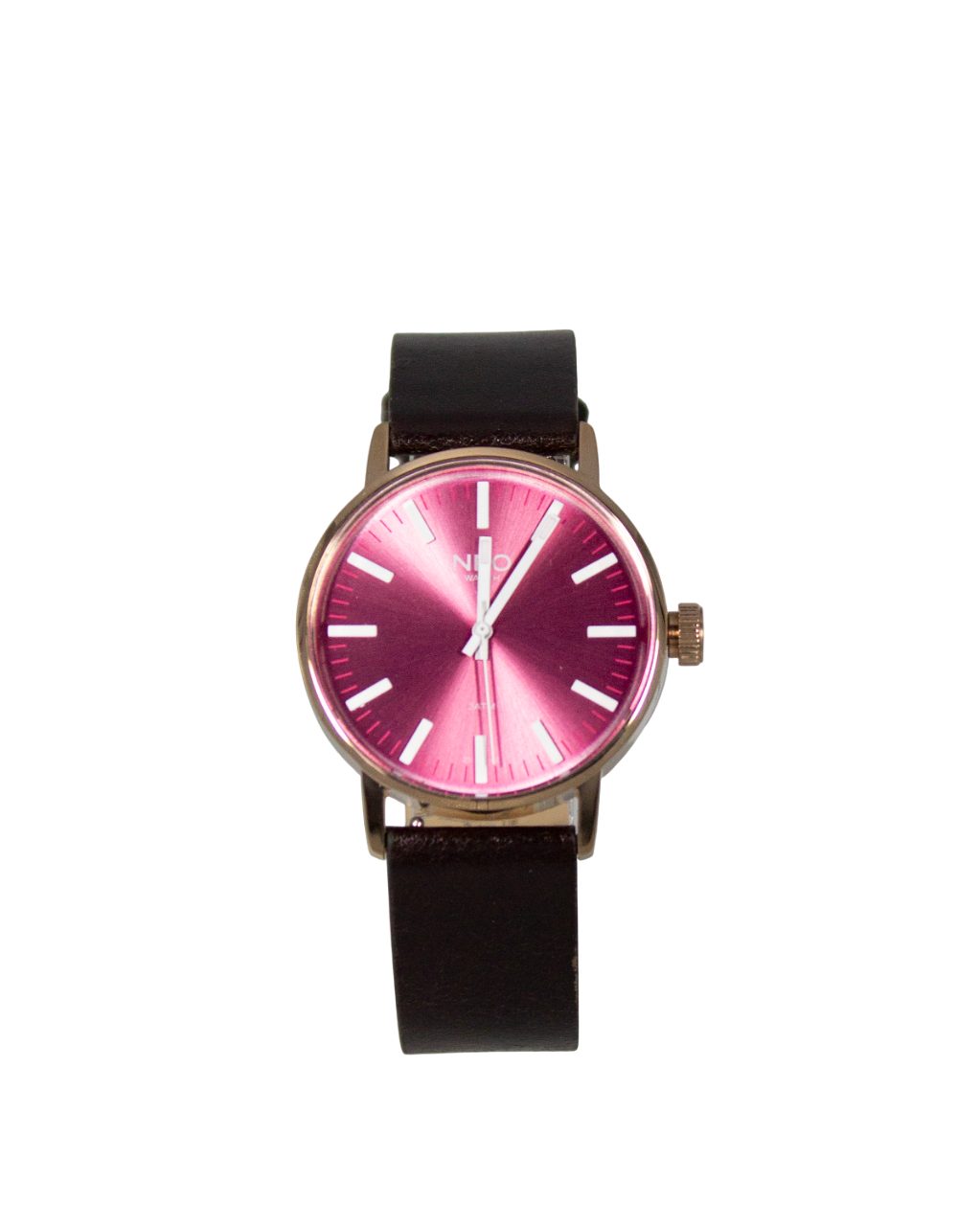 Neo Watch Quarzuhr Damen Edelstahl Lederband Rotgold Rosa Braun N6-012, Mineralglas, schlicht, Lederarmband
