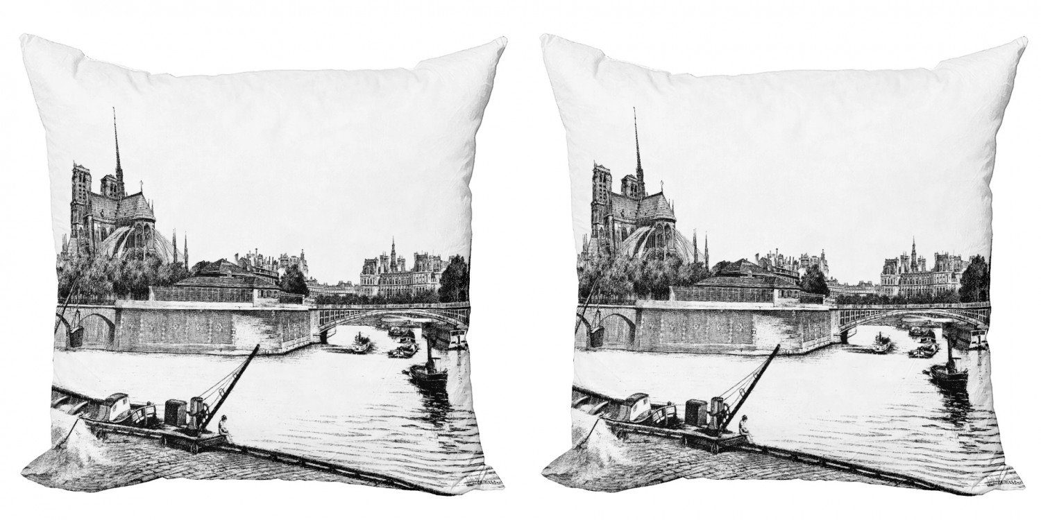 Kissenbezüge Modern Accent Doppelseitiger Digitaldruck, Abakuhaus (2 Stück), Notre Dame Antike Paris Skizze-Kunst