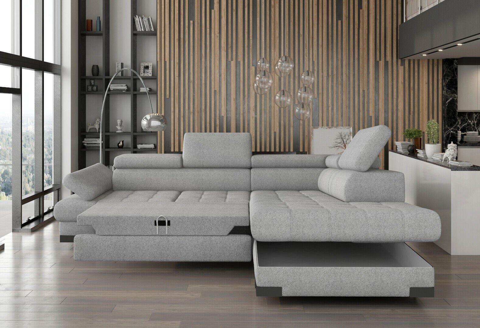 JVmoebel Ecksofa, Design Ecksofa L-form Modern Sofas Textilsofa Couch Wohnlandschaft Hellgrau