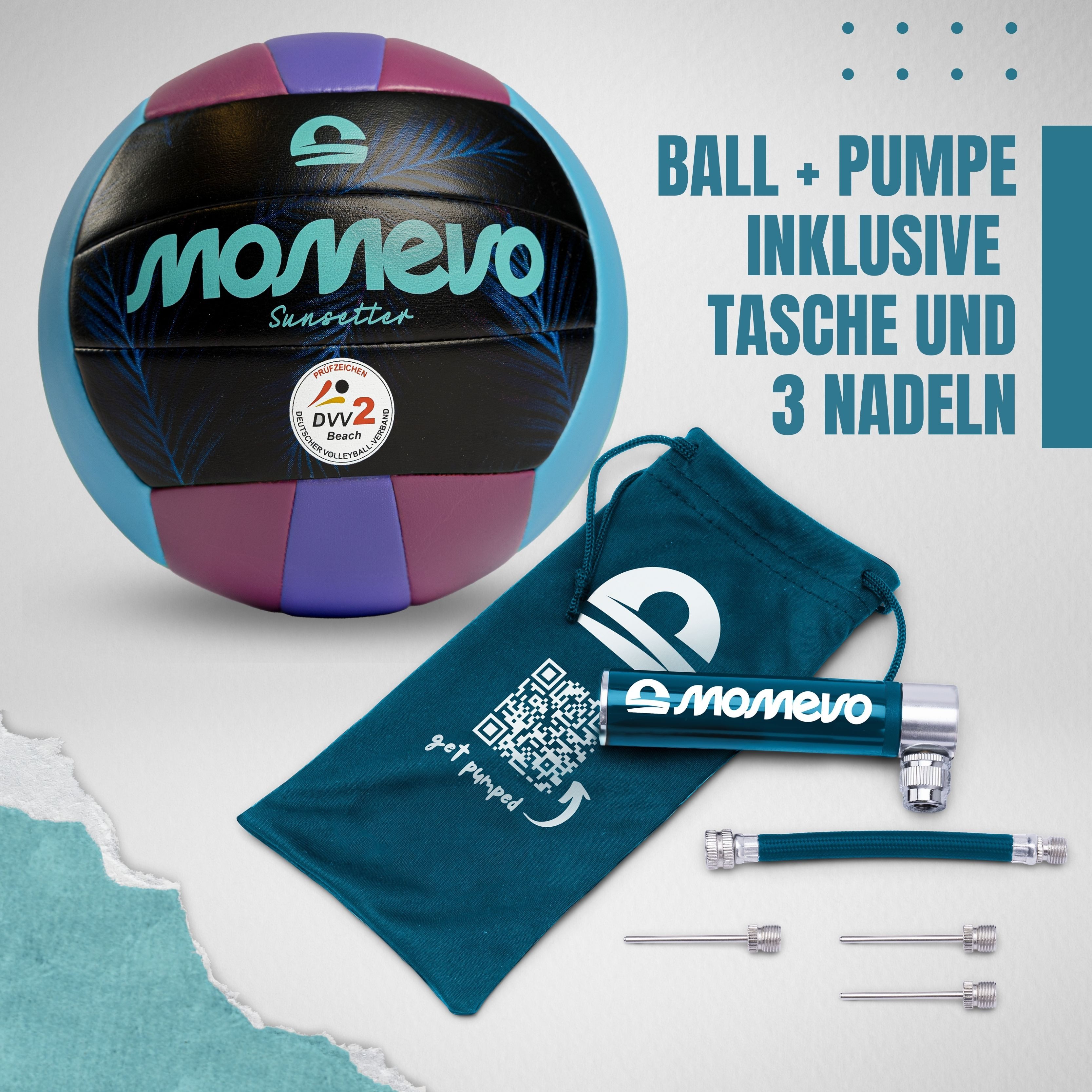 Momevo Beachvolleyball Offizieller Beachvolleyball - DVV zertifiziert, weich und robust, tolle Geschenkidee