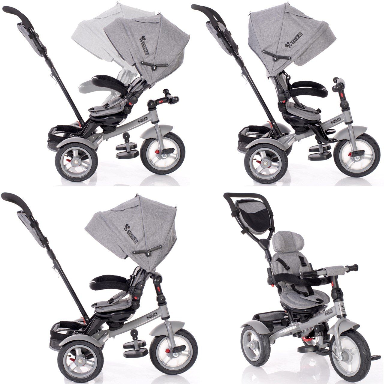 Lorelli Dreirad Tricycle Neo 4 in 1, Luftreifen, Schiebestange, Sitz drehbar, verstellbar