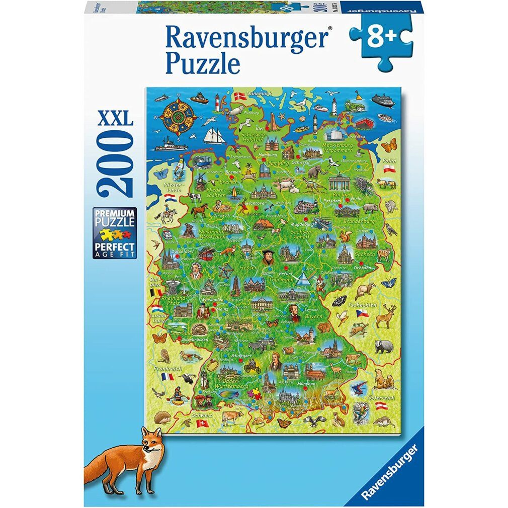 Ravensburger Puzzle Puzzle Farbkarte von Deutschland XXL 200 Teile, Puzzleteile