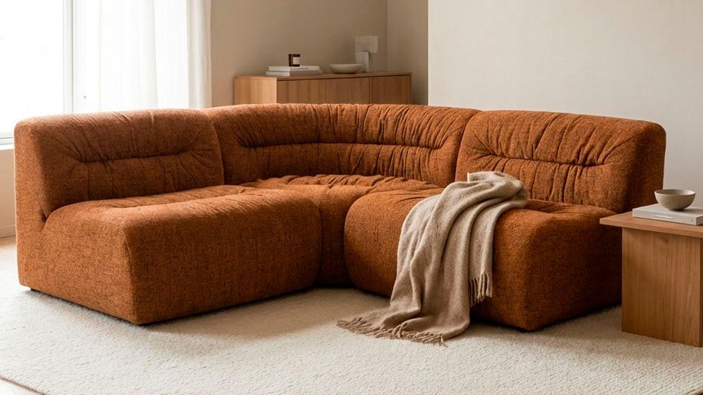 DOMO collection Ecksofa Solum, B/T: 214/214 cm, moderne, runde Form mit großzügiger Polsterung, mit Federkern, L-Form