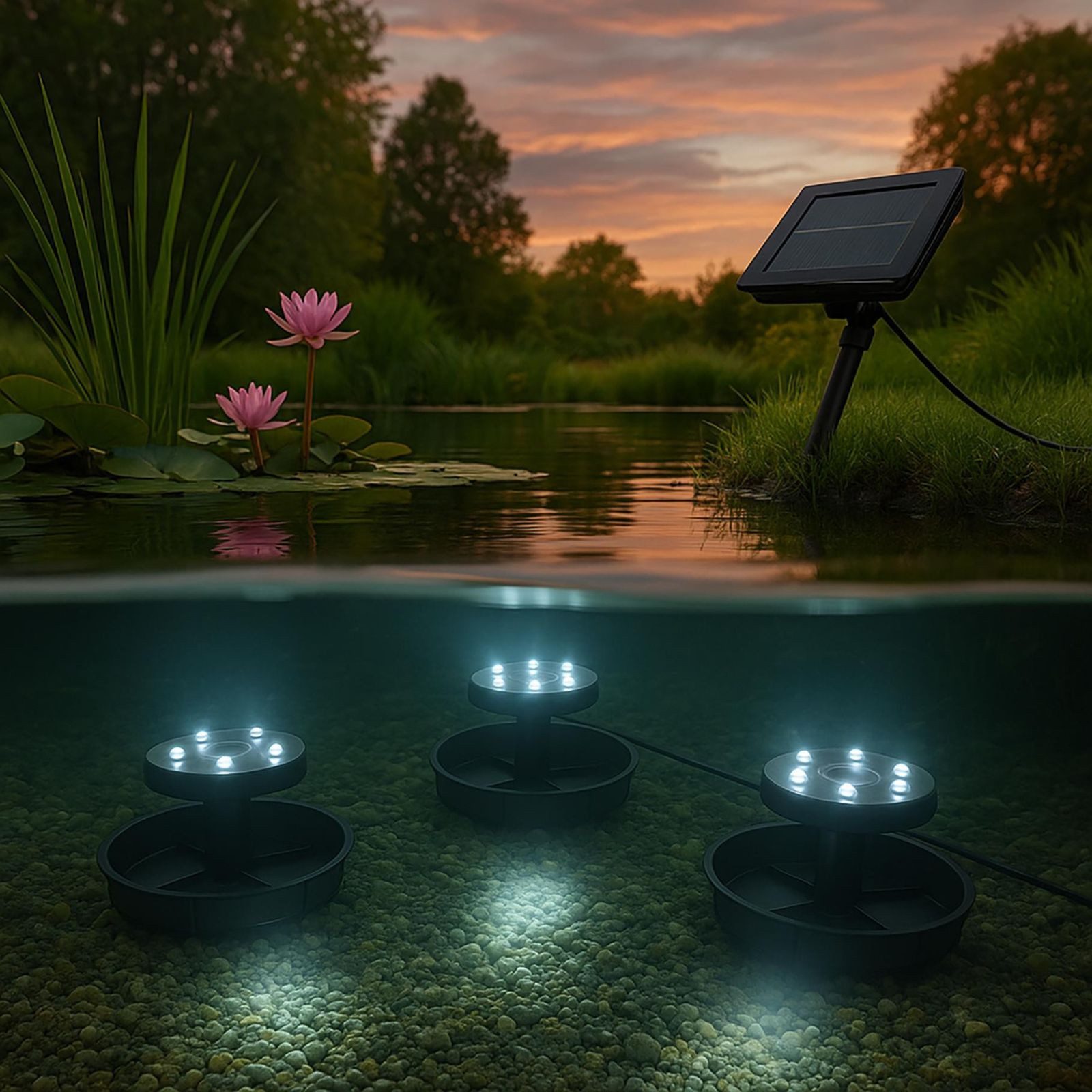 Gravidus LED Teichleuchte Solar Gartenteich Strahler-Set Unterwasserbeleuch günstig online kaufen