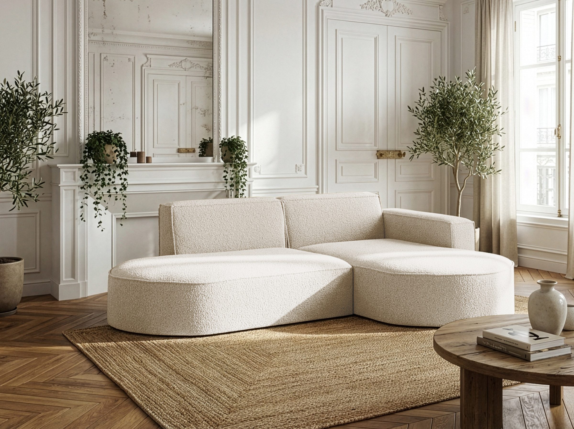 yourhouse24 Ecksofa PRIMA STUDIO (241 cm) – Organisches Design, HR-Schaum & L-Form, Hochwertiges Lounge-Sofa in geschwungener Form mit Zierkissen
