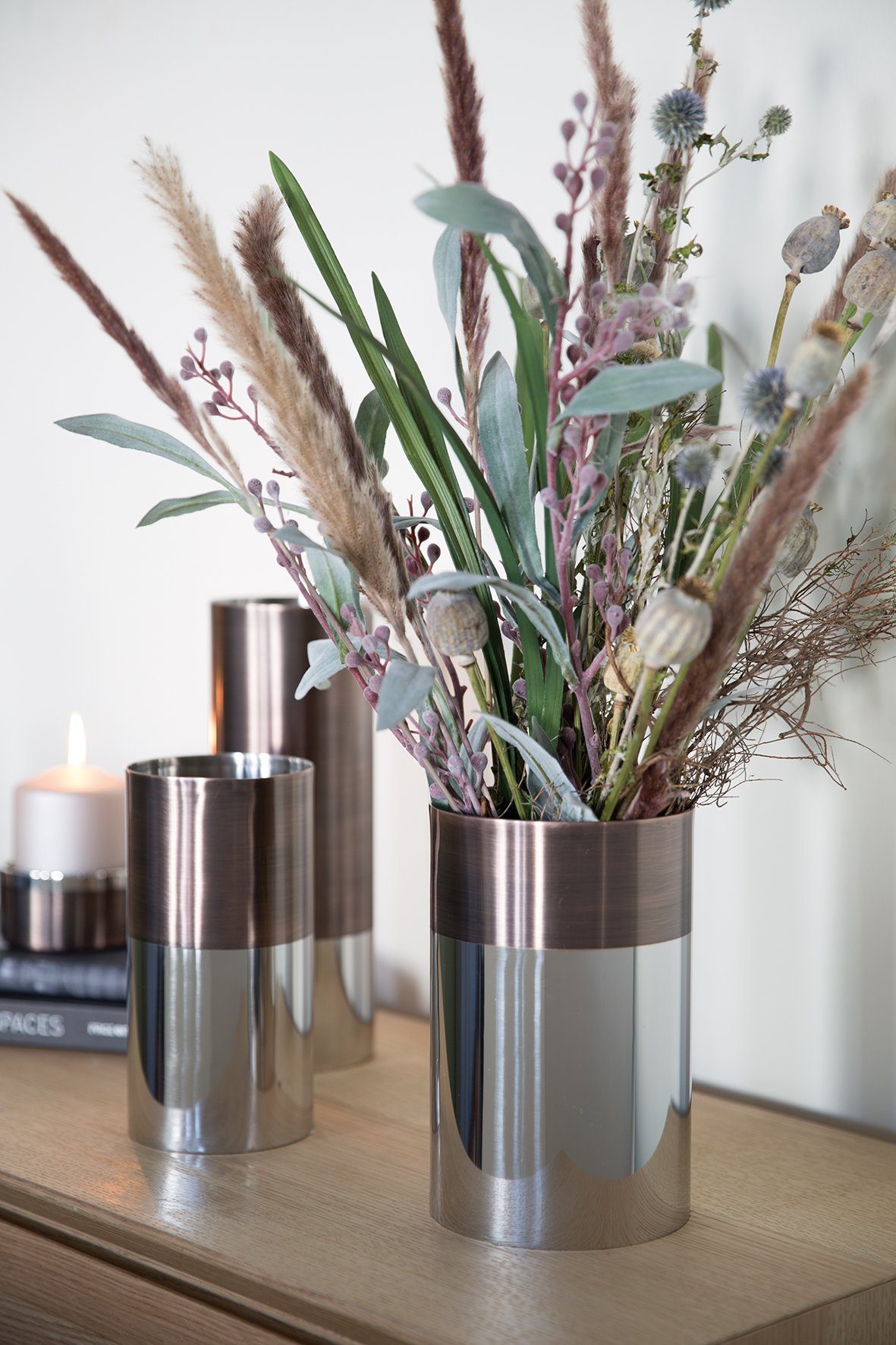Fink Dekovase VITO Vase - H. 20cm x Ø 10cm - bronze-silber - Edelstahl - Blumenvase (Blumenbehälter - Blumengefäß), Elegante Blumenvase - Ziervase & Dekovase für Innenräume