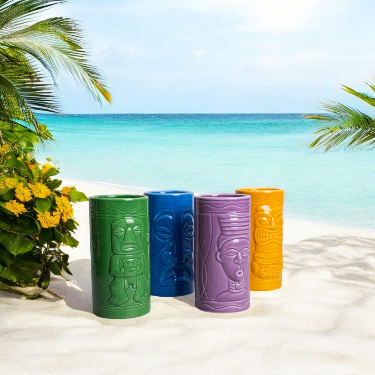 The Source Becher Tiki Totem Becher - Hawaii Trinkgläser aus Keramik im 4er Set