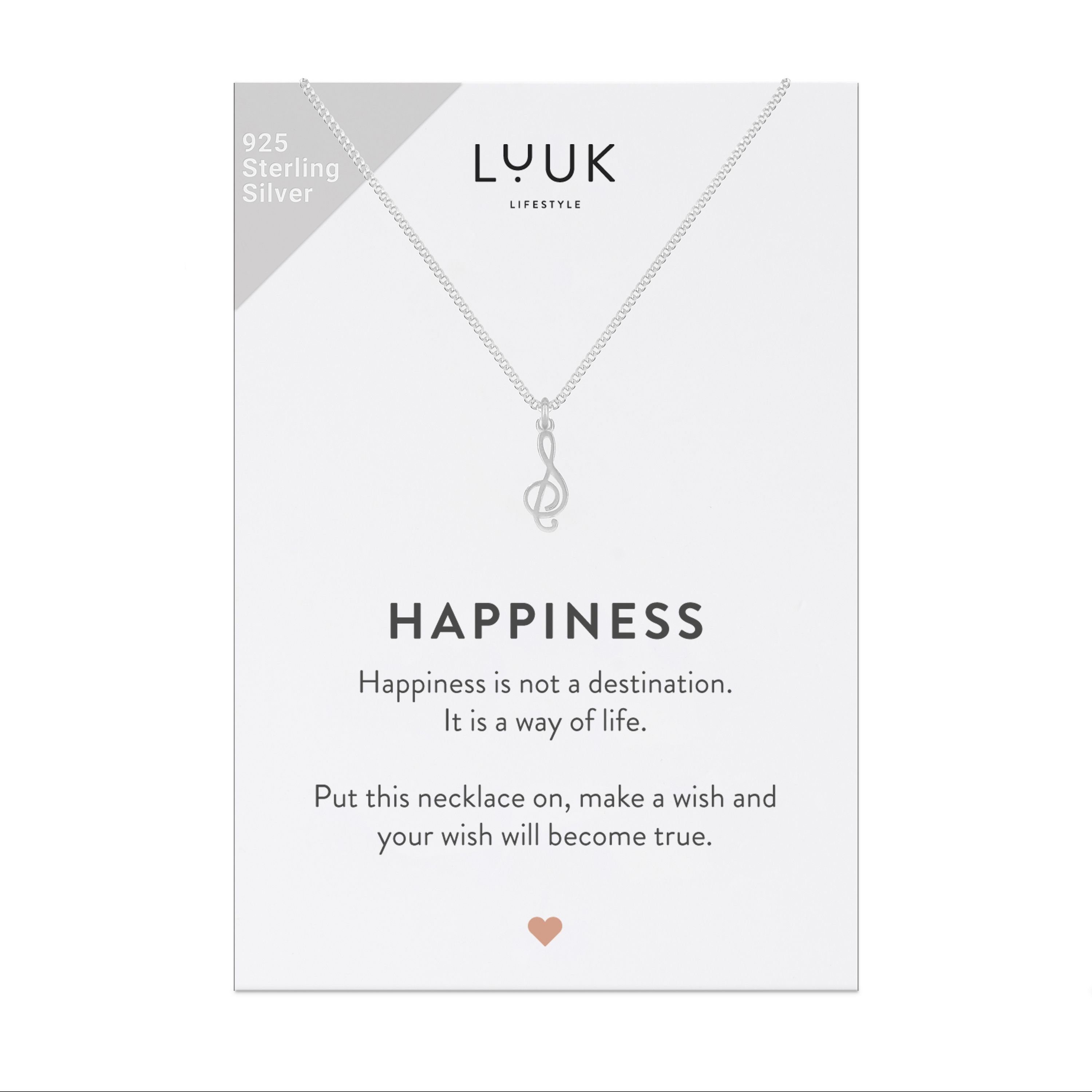 LUUK Silberkette Happiness Spruchkarte LIFESTYLE Notenschlüssel, inklusive