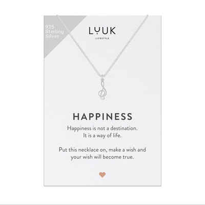 LUUK LIFESTYLE Silberkette Notenschlüssel, inklusive Happiness Spruchkarte