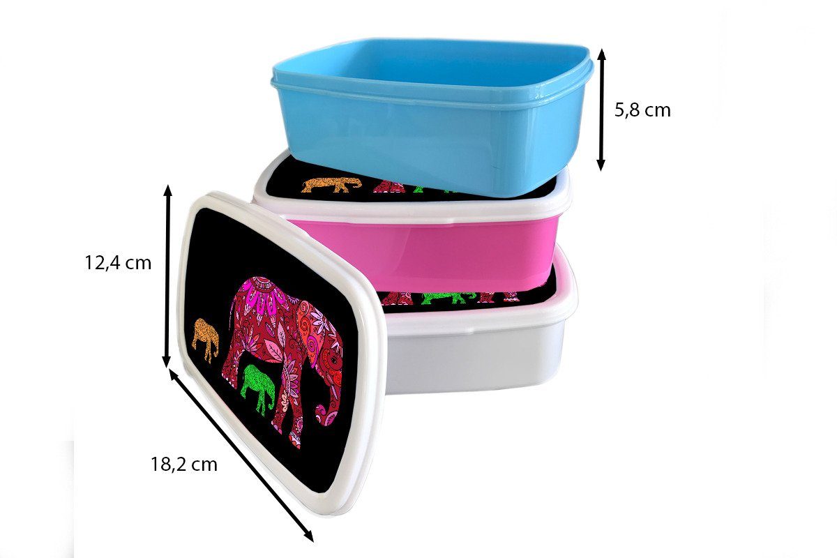 Kinder Lunchbox Elefanten Brotbox Erwachsene, weiß und Mädchen Blumen MuchoWow Kunststoff, - Pflanzen, für und - Brotdose, (2-tlg), Jungs für Muster -