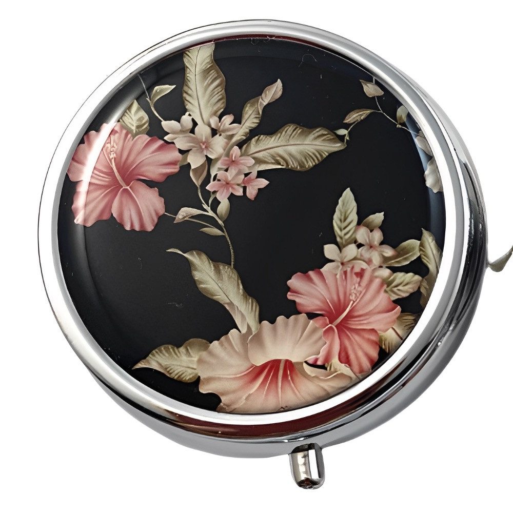 The Beauty House Pillendose Elegante Pillendose mit Glasabdeckung – „Schmetterlinge & Blumen“, Kleine Tablettendose für Unterwegs, Reise-Pillenspender Tablettenbox