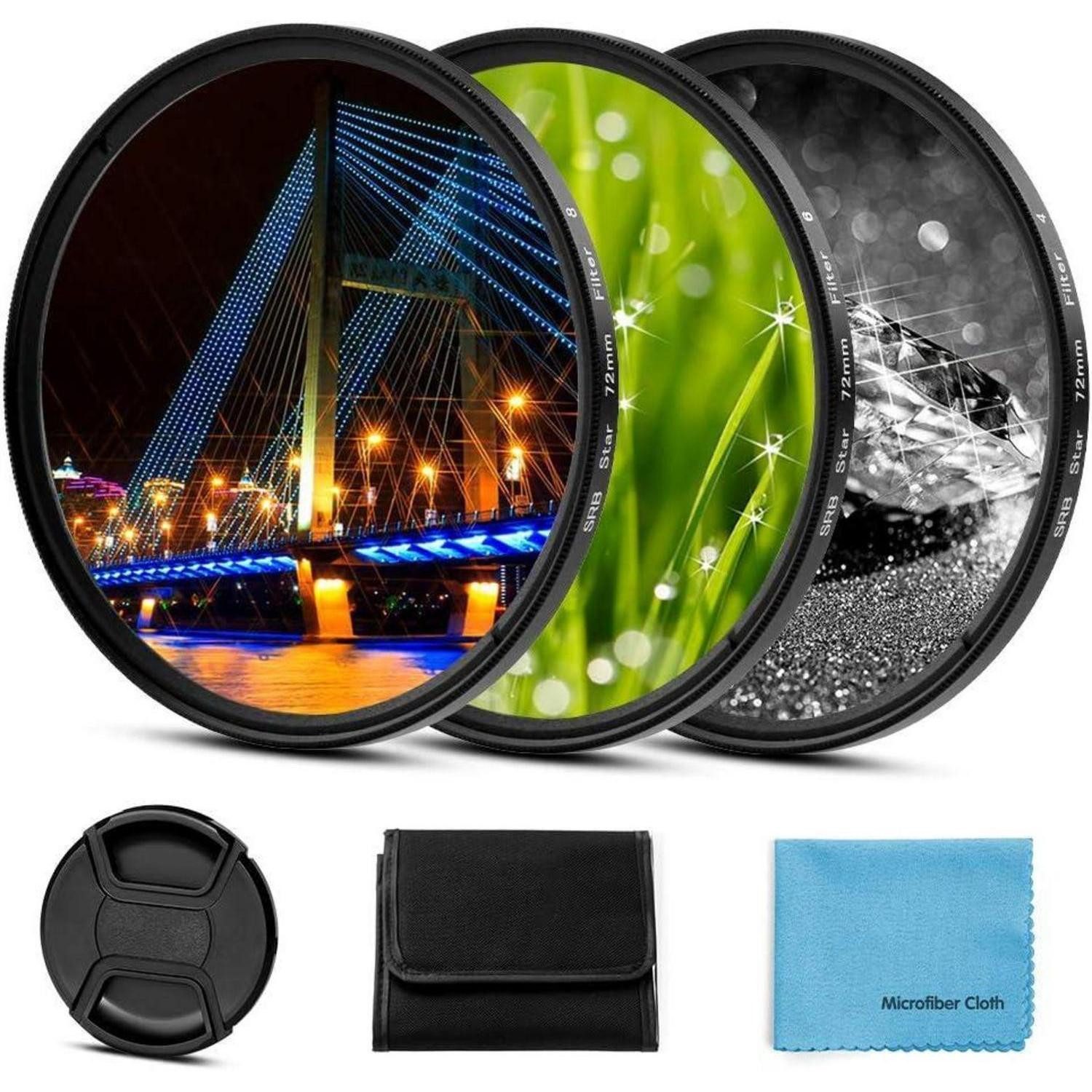 LuxusKollektion 49mm Звездный фильтр Set 3 Teile (4, 6, 8 Punkte) Canon Nikon Sony DSLR Звездный фильтр