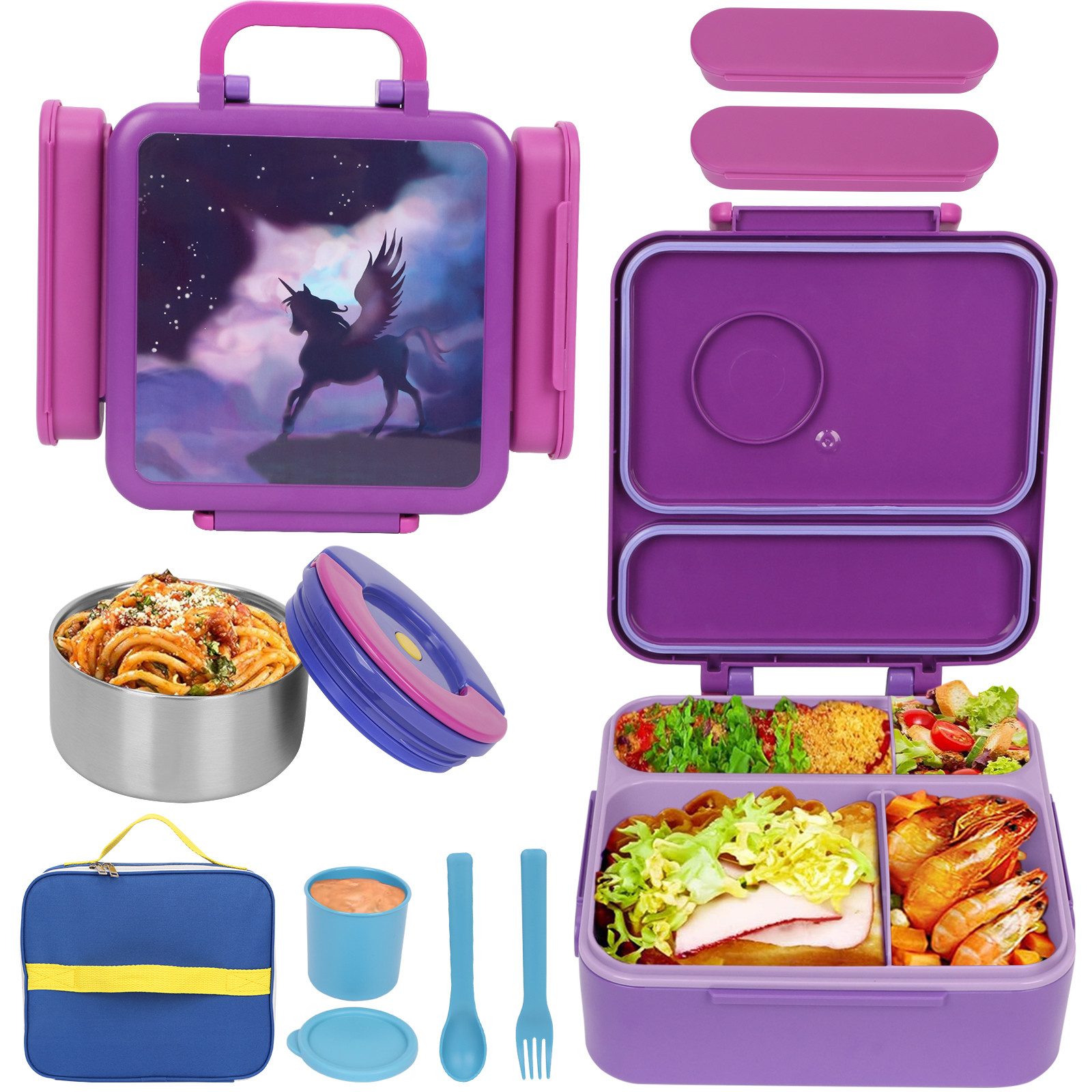 Lunchbox Bento Box Kinder Lunchbox mit Warmhaltebehälter Brotdose Fächern