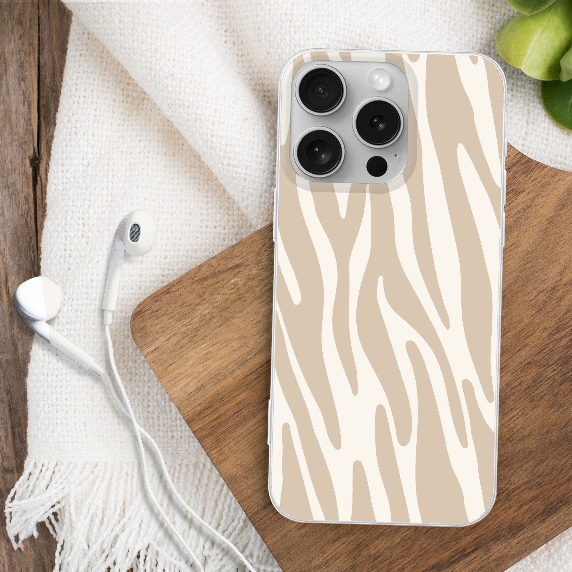 MuchoWow Handyhülle für Apple iPhone 16 Pro Zebramuster - Beige - Weiß - Tiermuster, Smartphone-Bumper, Print, Handy Schutzhülle Dünn