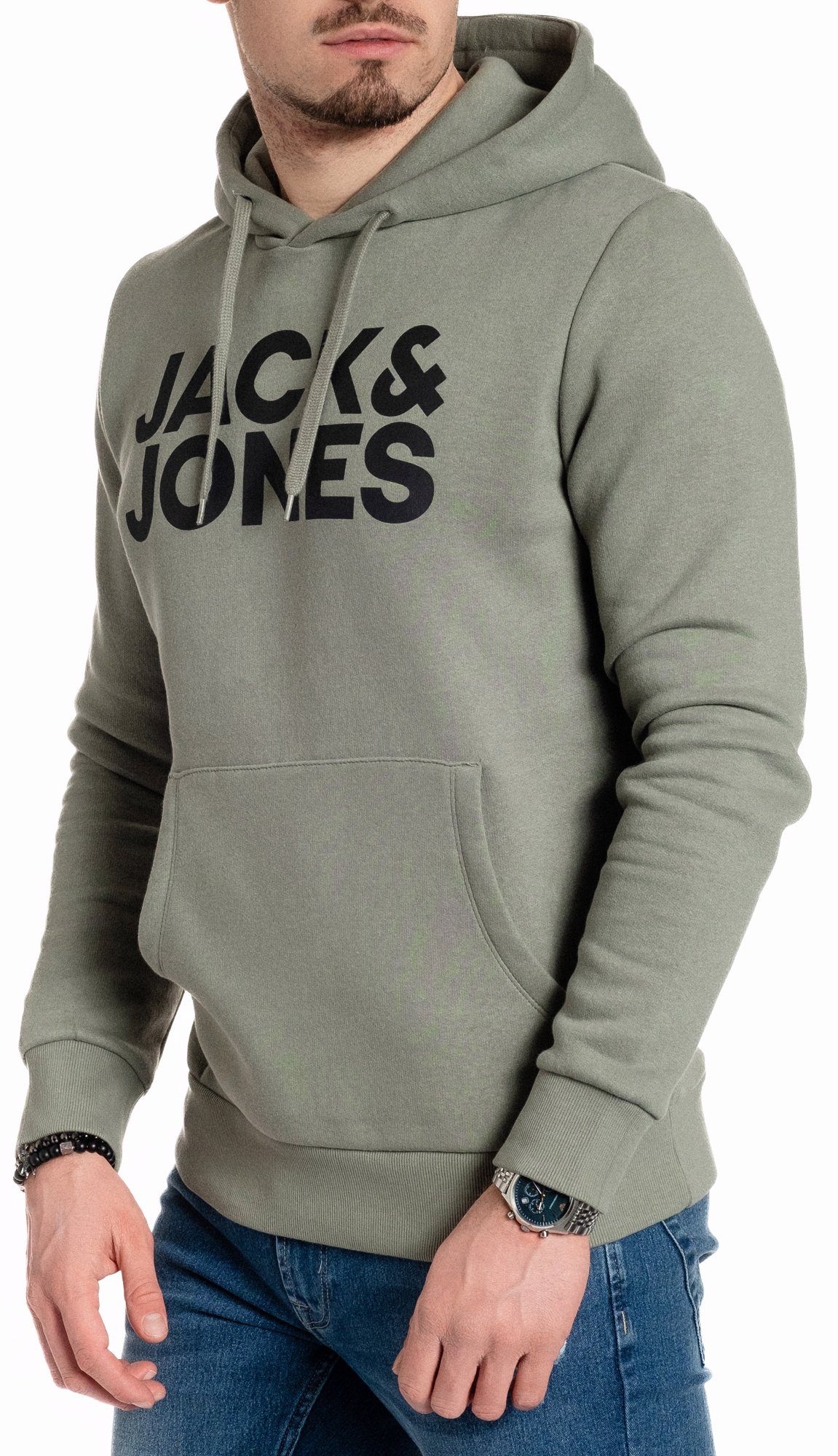Kapuzensweatshirt mit Jack Kängurutasche & Jones Seaspray-Black