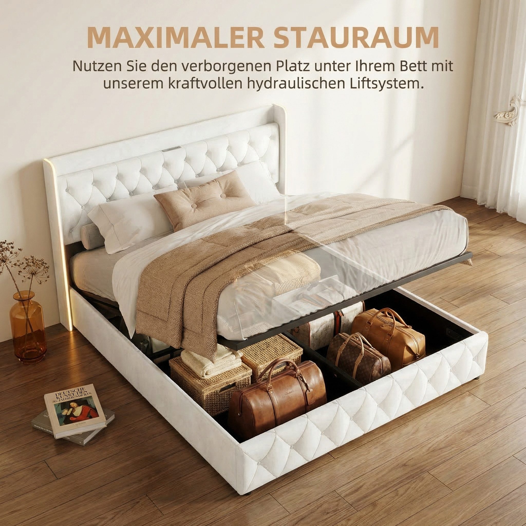 PXloue Polsterbett Doppelbett Jugendbett (ohne Matratze), Stauraumbett, Kop günstig online kaufen