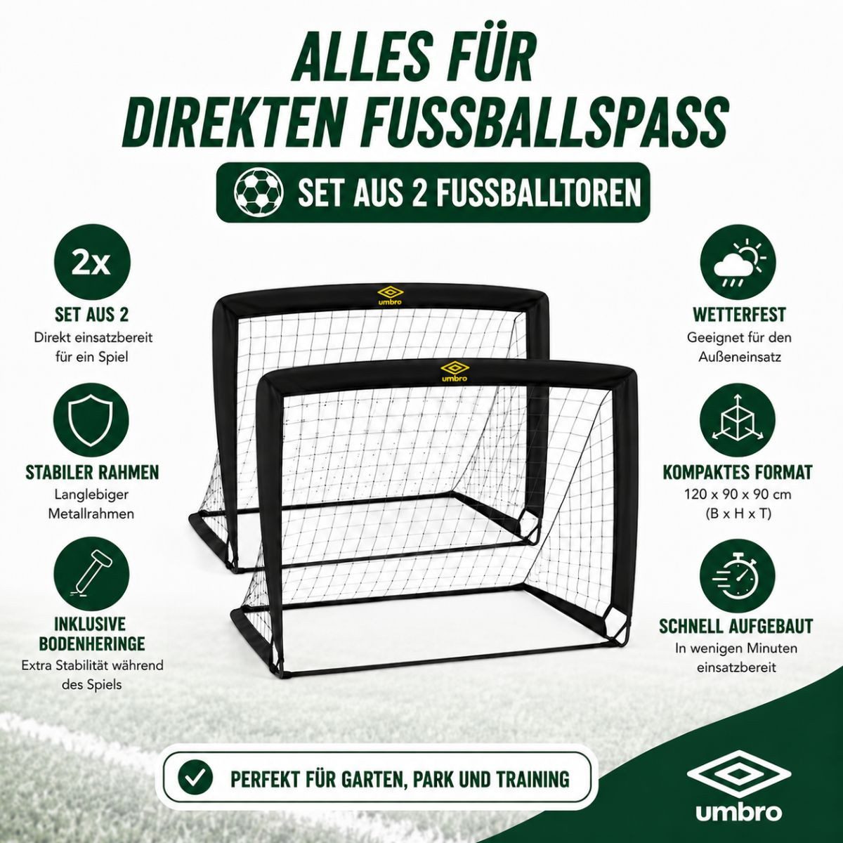 Umbro Fußballtor Umbro Pop-Up Fußballtor Set von 2 120 x 90 x 90 cm