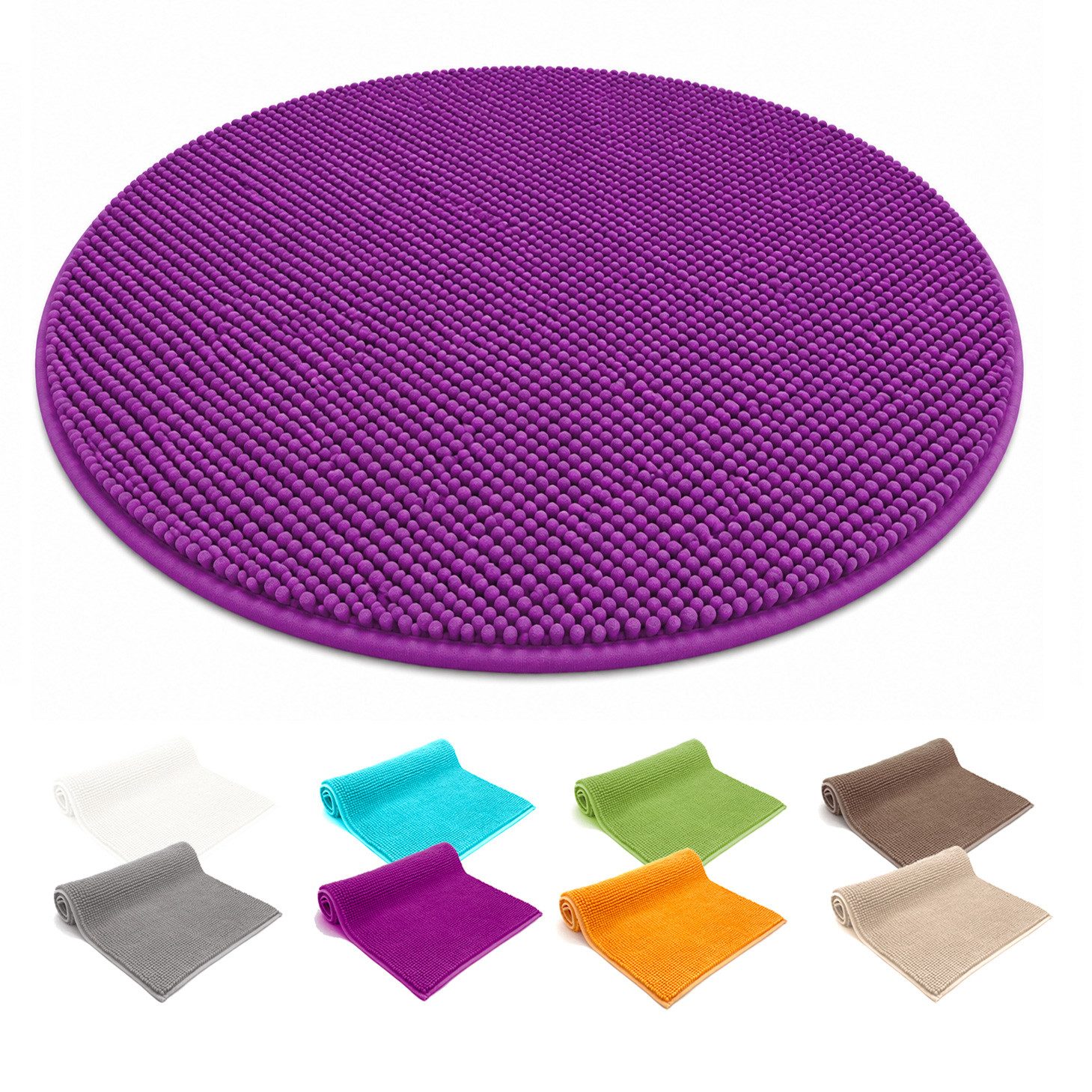 heimtexland Badematte Badvorleger Chenille Badteppich Duschvorleger, rutschhemmend beschichtet, Fußbodenheizung geeignet, schnell trocknend, strapazierfähig, fußbodenheizungsgeeignet, rutschfest, saugstark, Polyester, rund, Rund 60 cm, Hochflor, super wei