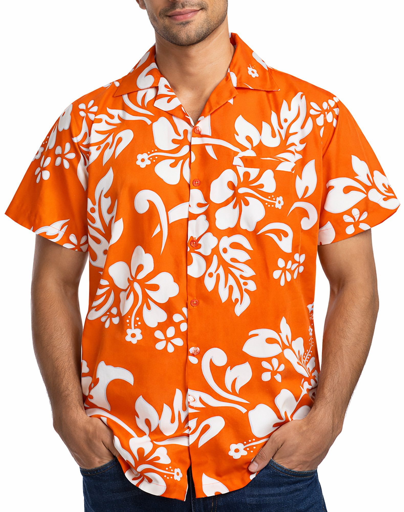 King Kameha Hawaiihemd "Hibiscus" Funky Hawaii-Hemd Herren Kurzarm Front-Tasche Stylish