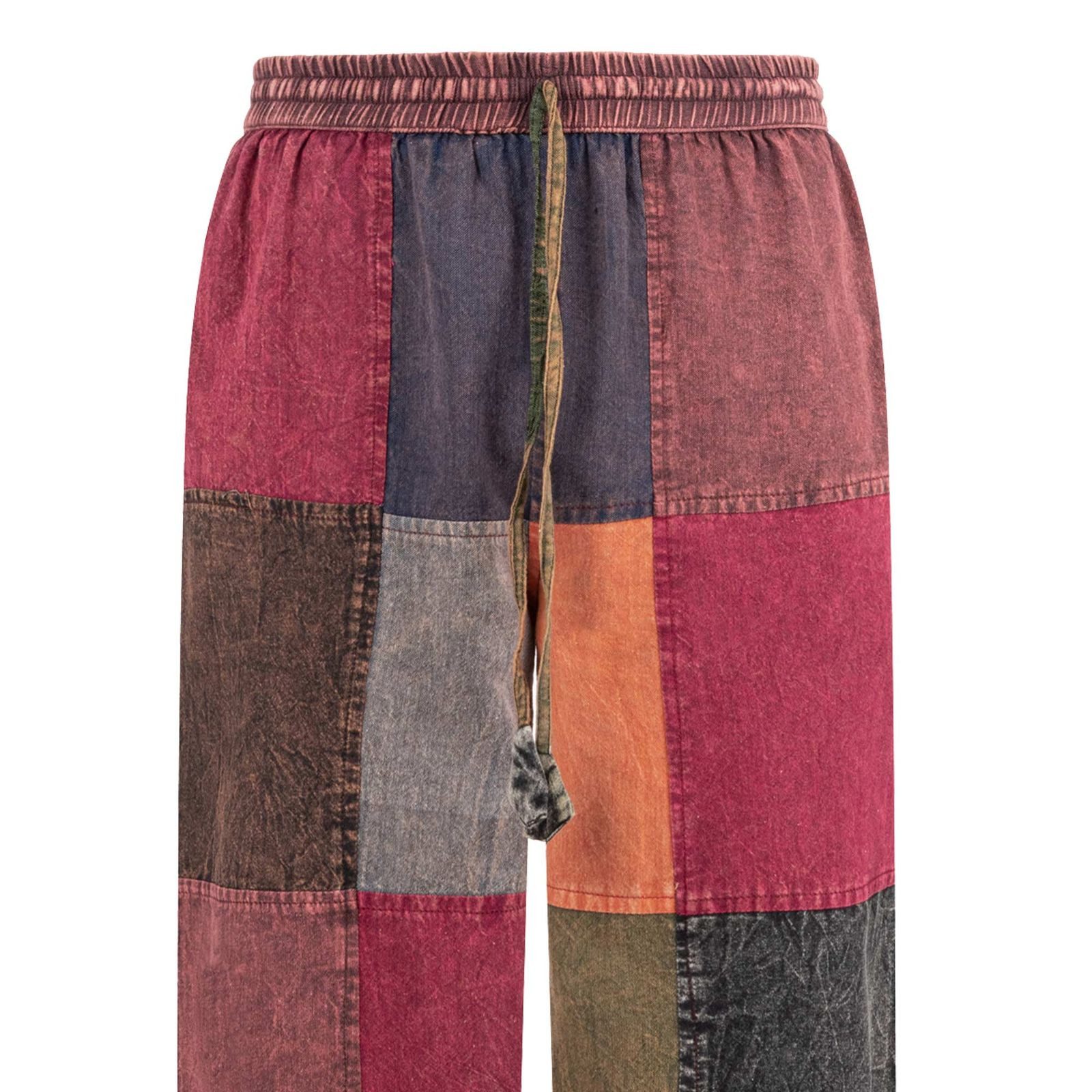 KUNST UND MAGIE Cargohose Bunt Patchwork Freizeit Hose Stonewashed-Unisex Hippie Goa Hose Boho