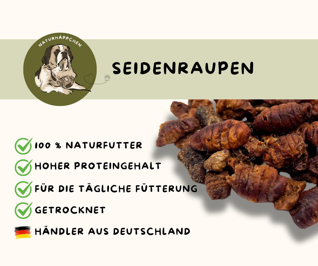 Warnick´s Tierfutterservice Seidenraupen getrocknet - Proteinreiche Nahrung für Koi & Teichfische, Ergänzungsfutter für: Fische, Schildkröten