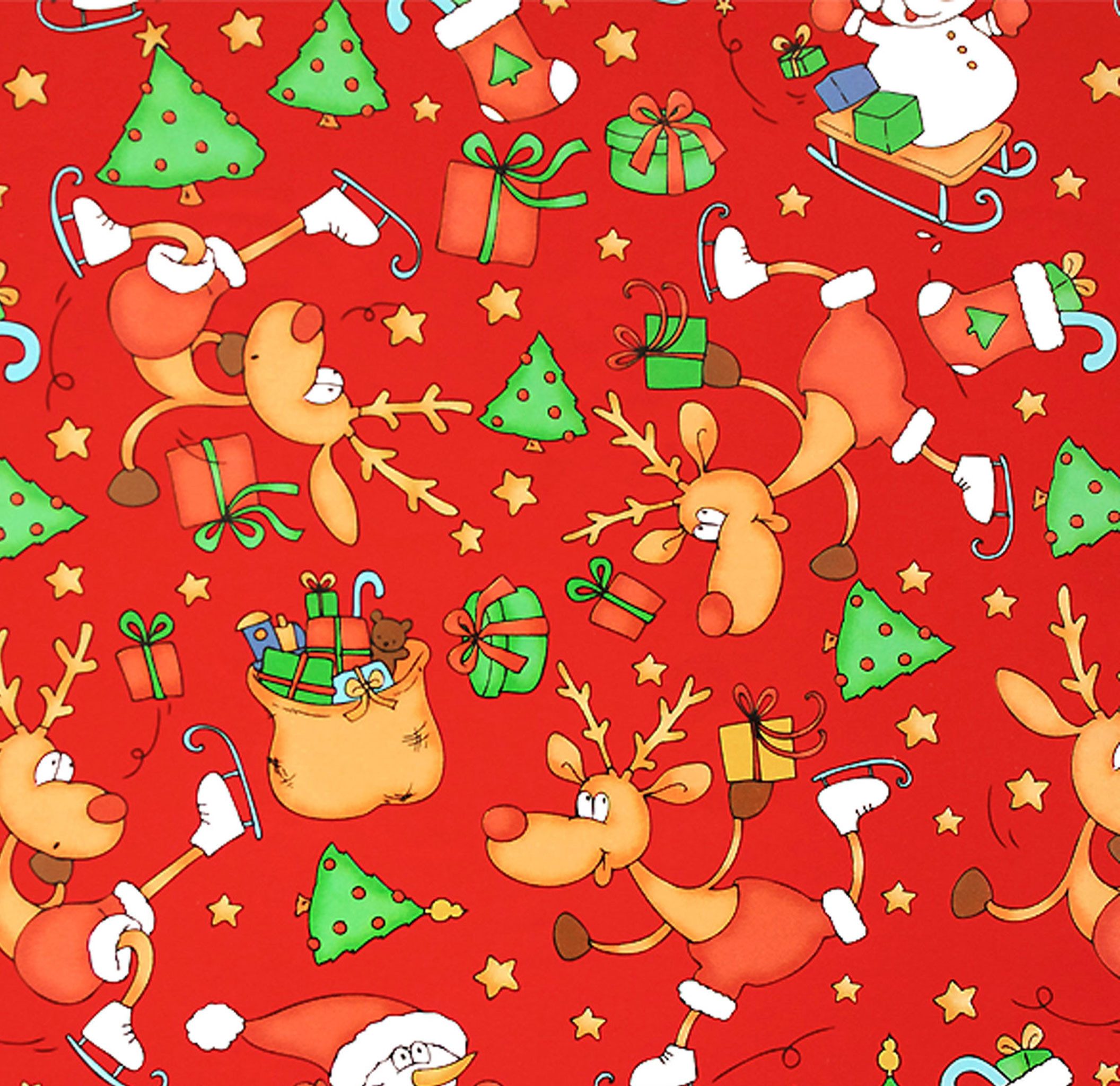 Star Geschenkpapier, Geschenkpapier Rentier Rudolph 70cm x 2m Rolle Rot