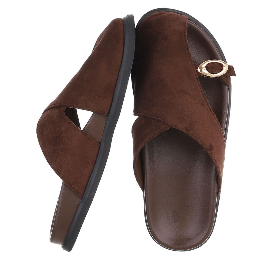 Ital-Design Damen Pantoletten mit Metallschließe & Komfortsohle Pantolette (91849006) Flach Pantoletten in Braun – Bild 2 von 5