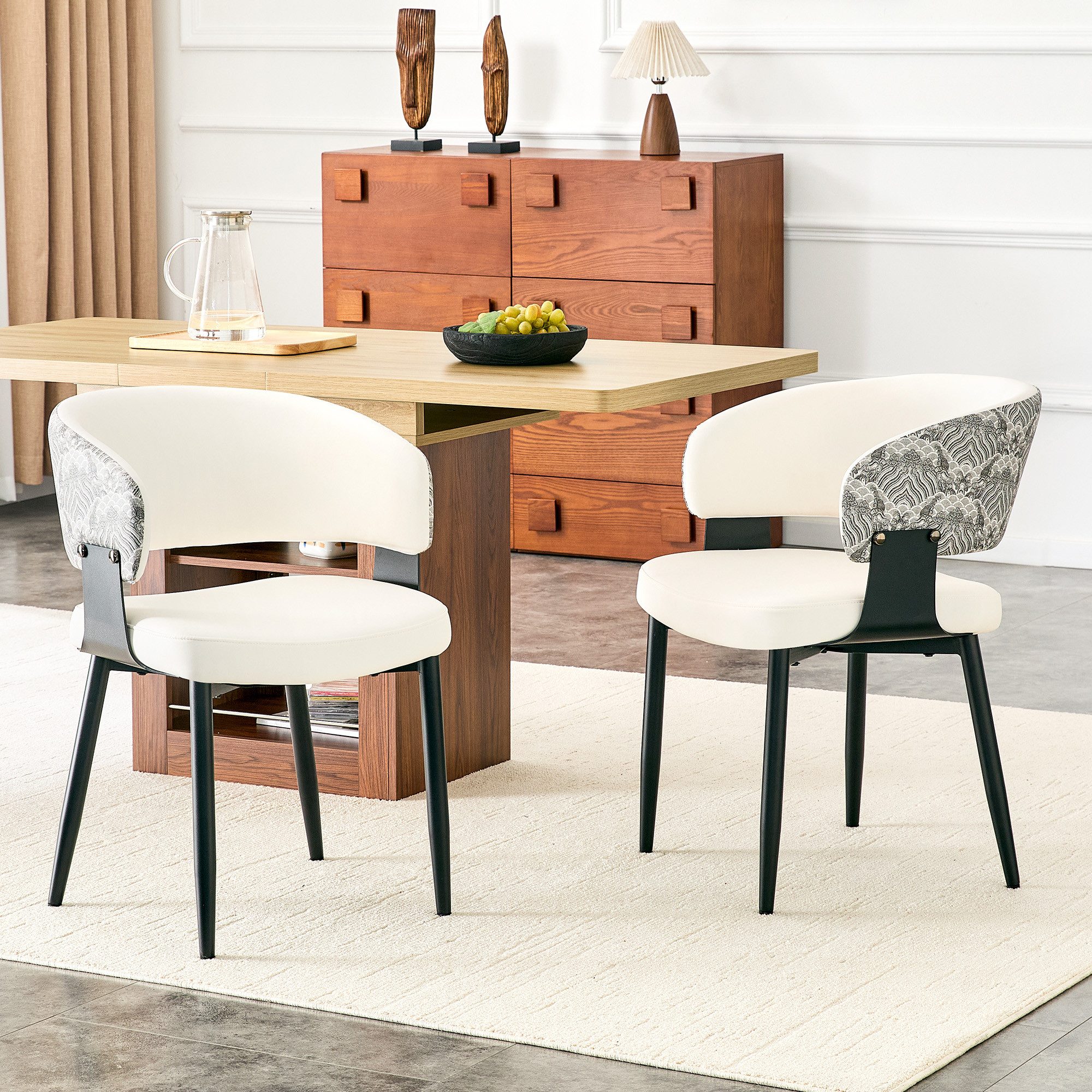 Fine Life Pro Esszimmerstuhl 2 Esszimmerstühle Mid-Century, Retro, tonnenförmige Armlehnen, Kunstleder, stabile Beine, für Zuhause und Restaurants