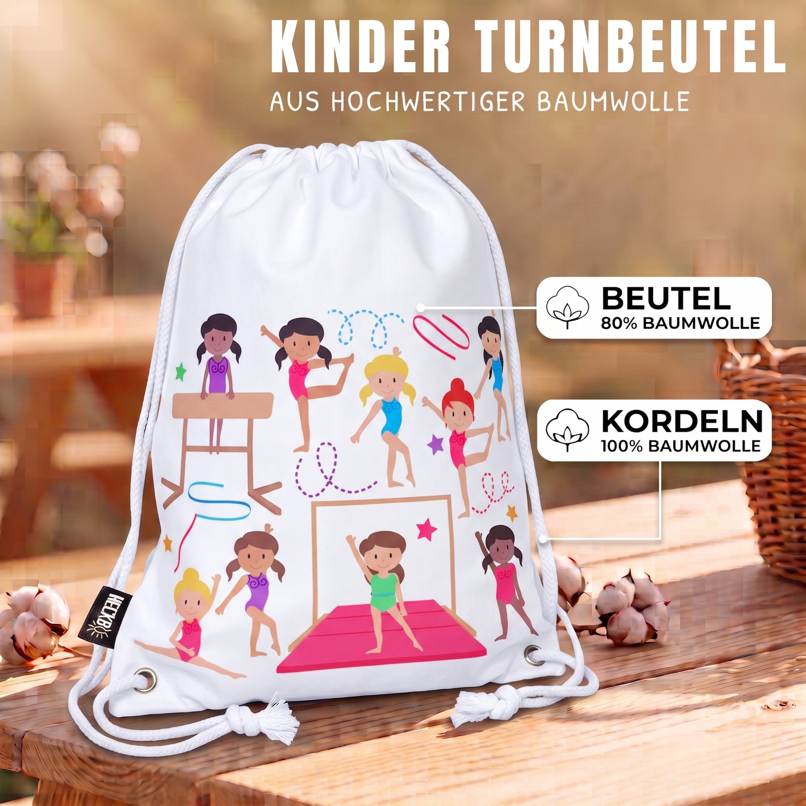 HECKBO Turnbeutel Kinder Turnbeutel 80% Baumwolle verschiedene Motive – Bild 2 von 5