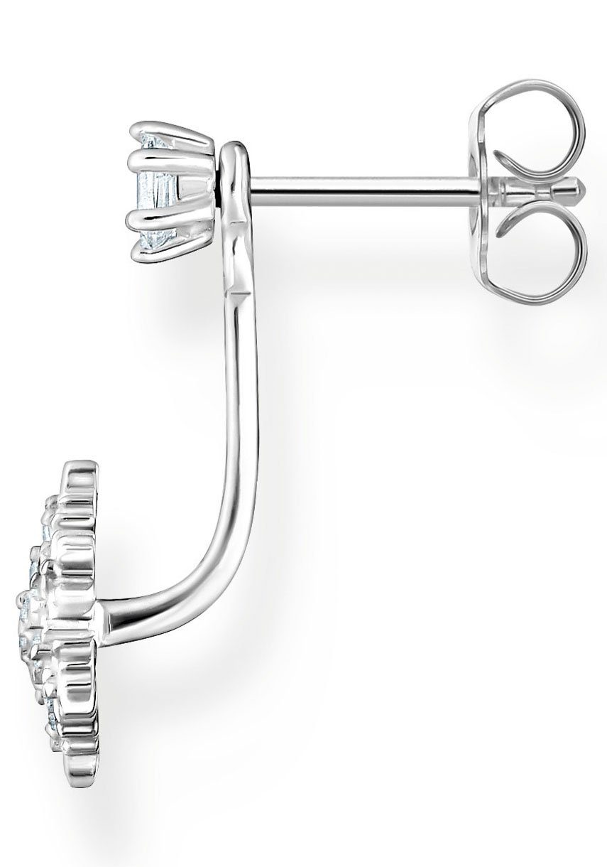 THOMAS SABO Single-Ohrstecker Schneeflocke mit weißen Steinen, H2255-051-14,  mit Zirkonia (synth), Filigranes Earjacket mit stilisierter Schneeflocke