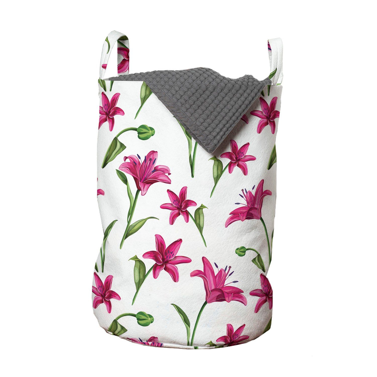 Abakuhaus Wäschesäckchen Wäschekorb mit Griffen Kordelzugverschluss für Waschsalons, Blume Lily Blüten-Garten-Kunst