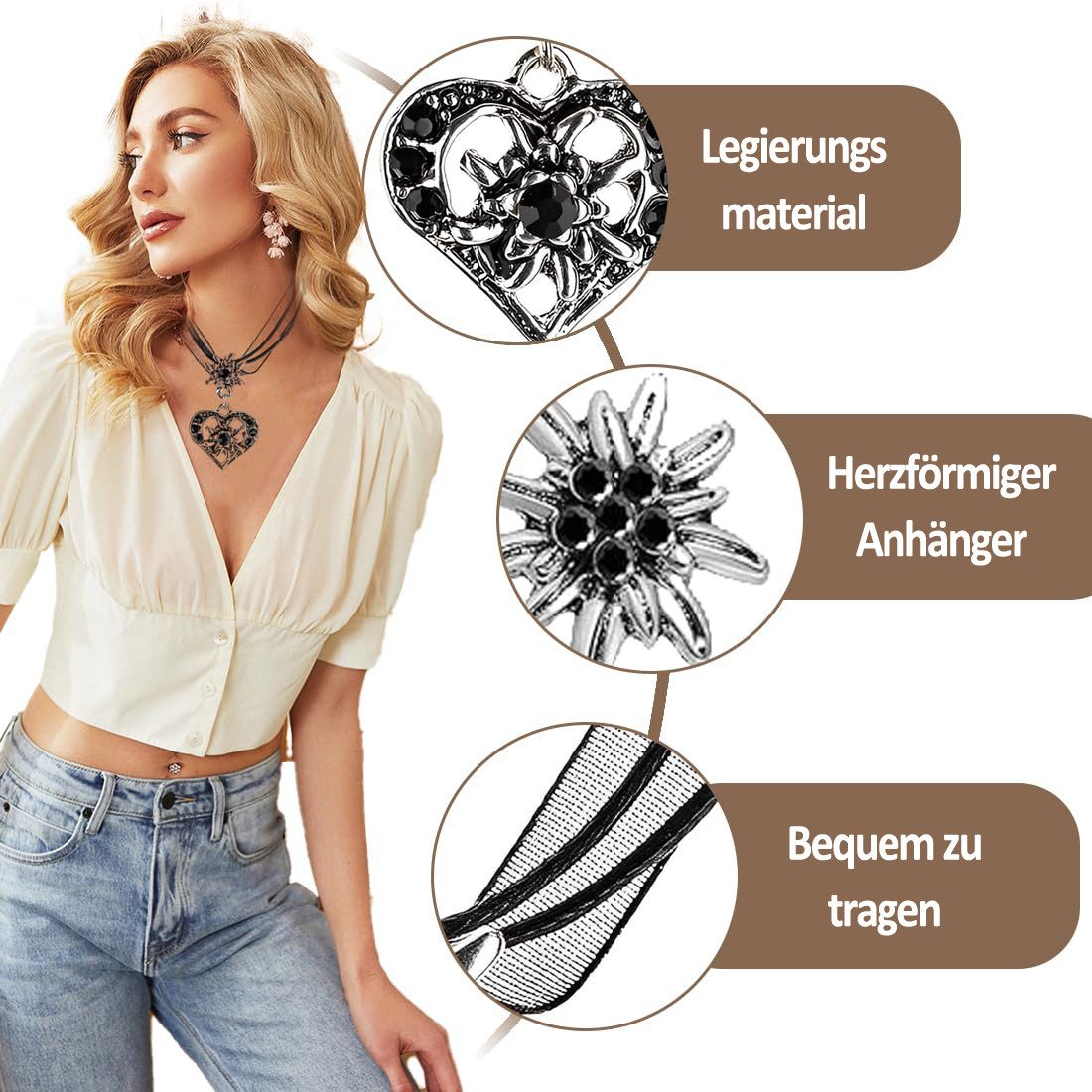 Coonoor Schmuckset Damen Oktoberfest Schmuckset, Edelweiß Anhänger mit Ohrringen, Bayerischer Stil Damen Mode Schmuckset