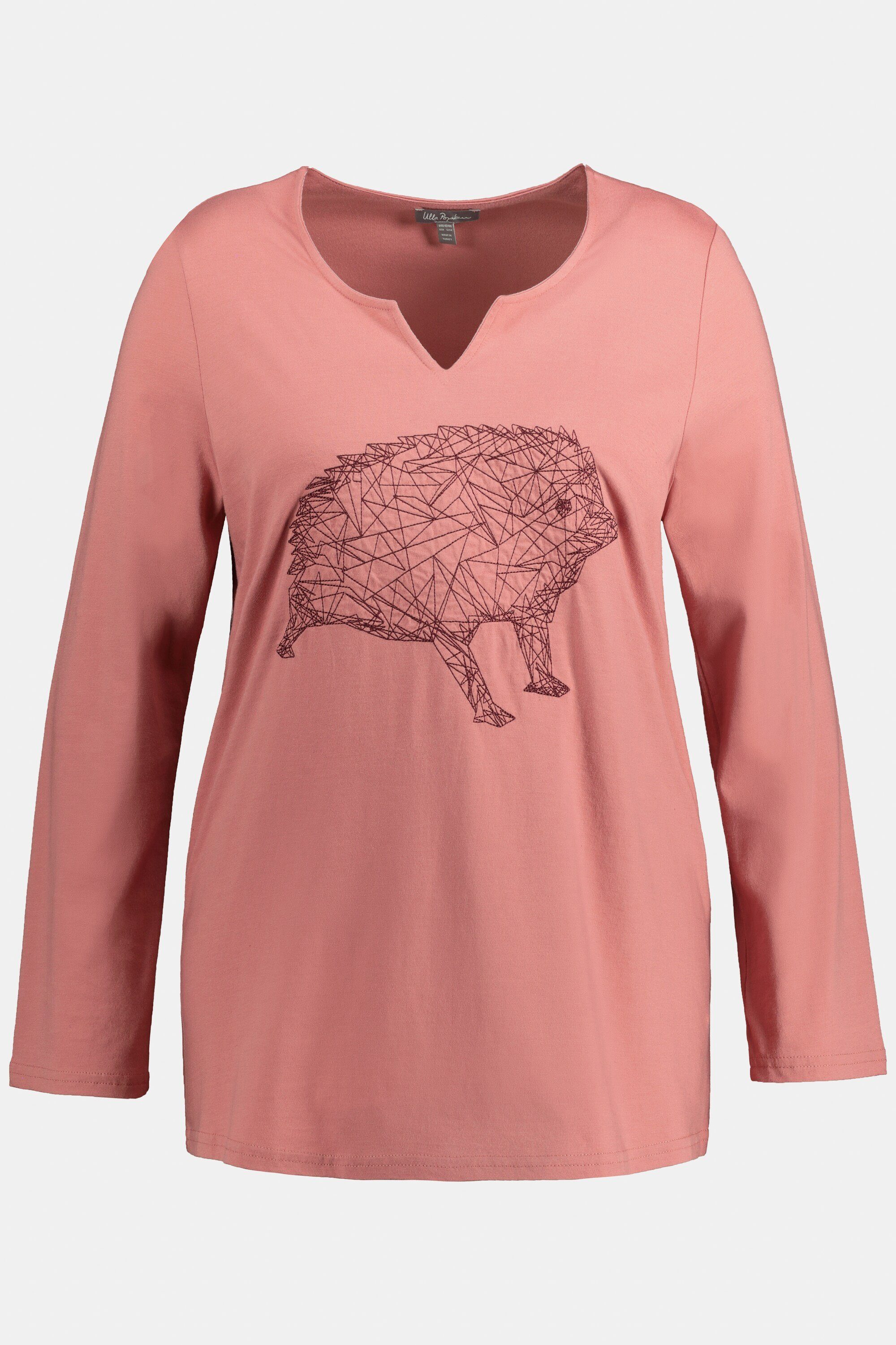 rosequartz Popken Rundhalsshirt Langarm Ulla Modal Tunika-Ausschnitt Tiermotiv Shirt