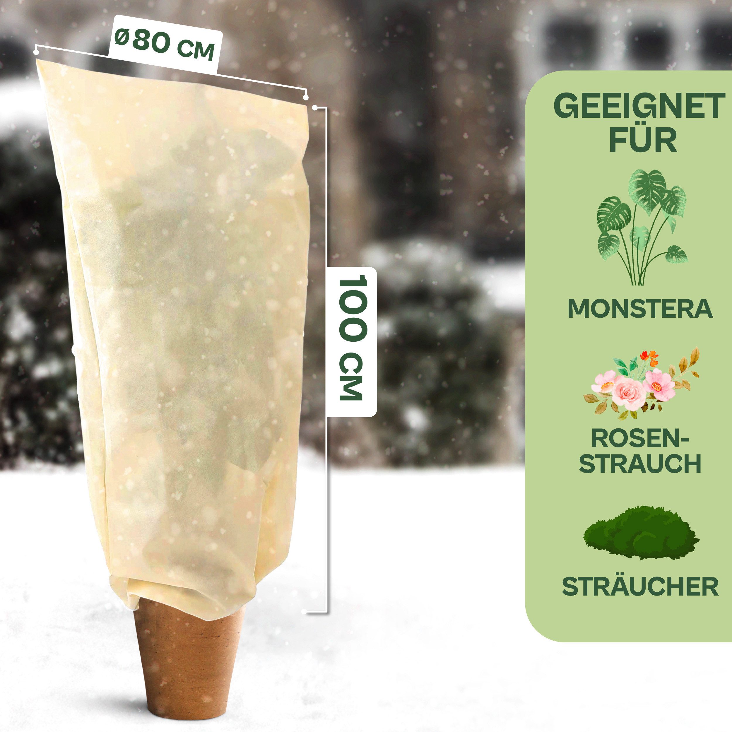 Praknu Pflanzkübel Winterschutz für Pflanzen 100 x 80 cm - Dickes Material - Waschbar (1er-Set, 1 St), Pflanzenschutz - Atmungsaktiv - Reißfest - Waschbar - 80 g/m² Stark