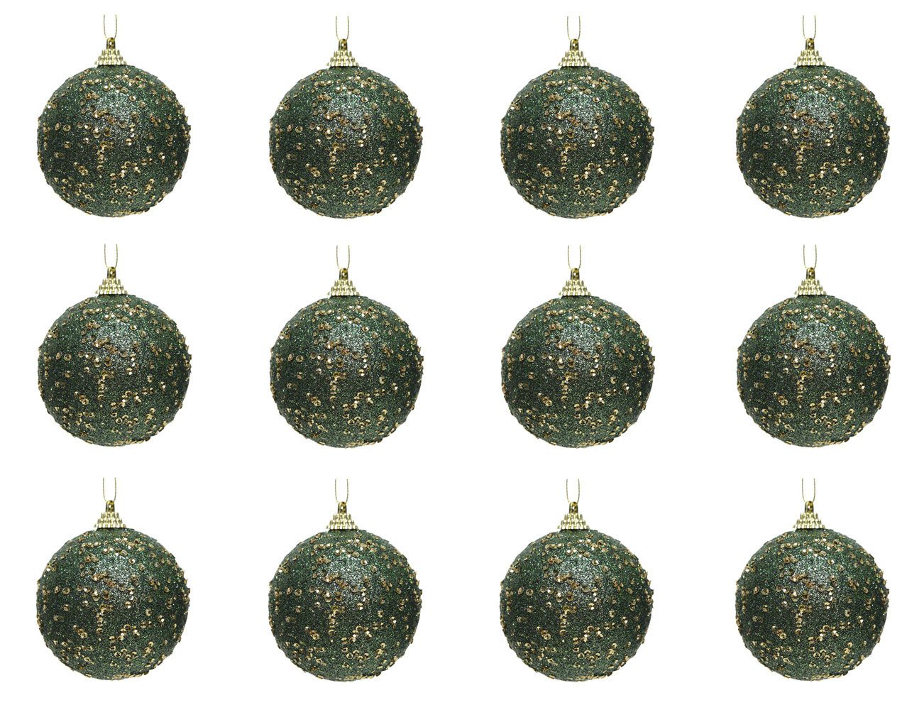 Kaemingk Weihnachtsbaumkugel, Weihnachtskugeln Kunststoff mit Pailletten 8cm piniengrün, 12er Set