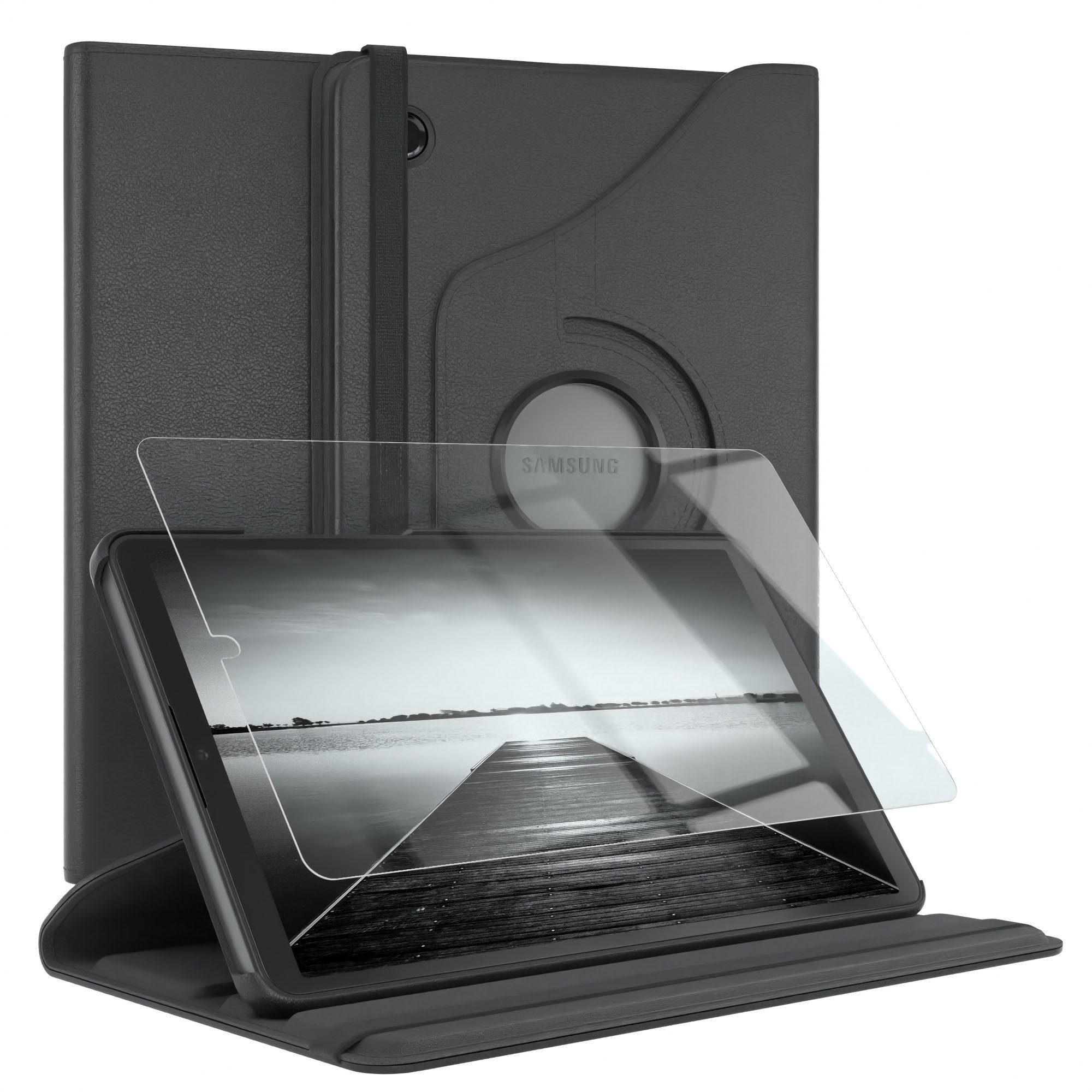 EAZY CASE Tablet-Hülle Rotationcase für Galaxy Tab A11 mit Schutzglas 8,7 Zoll, Hülle 360° drehbar mit Standfunktion Etui Anti-Kratz Display Schwarz