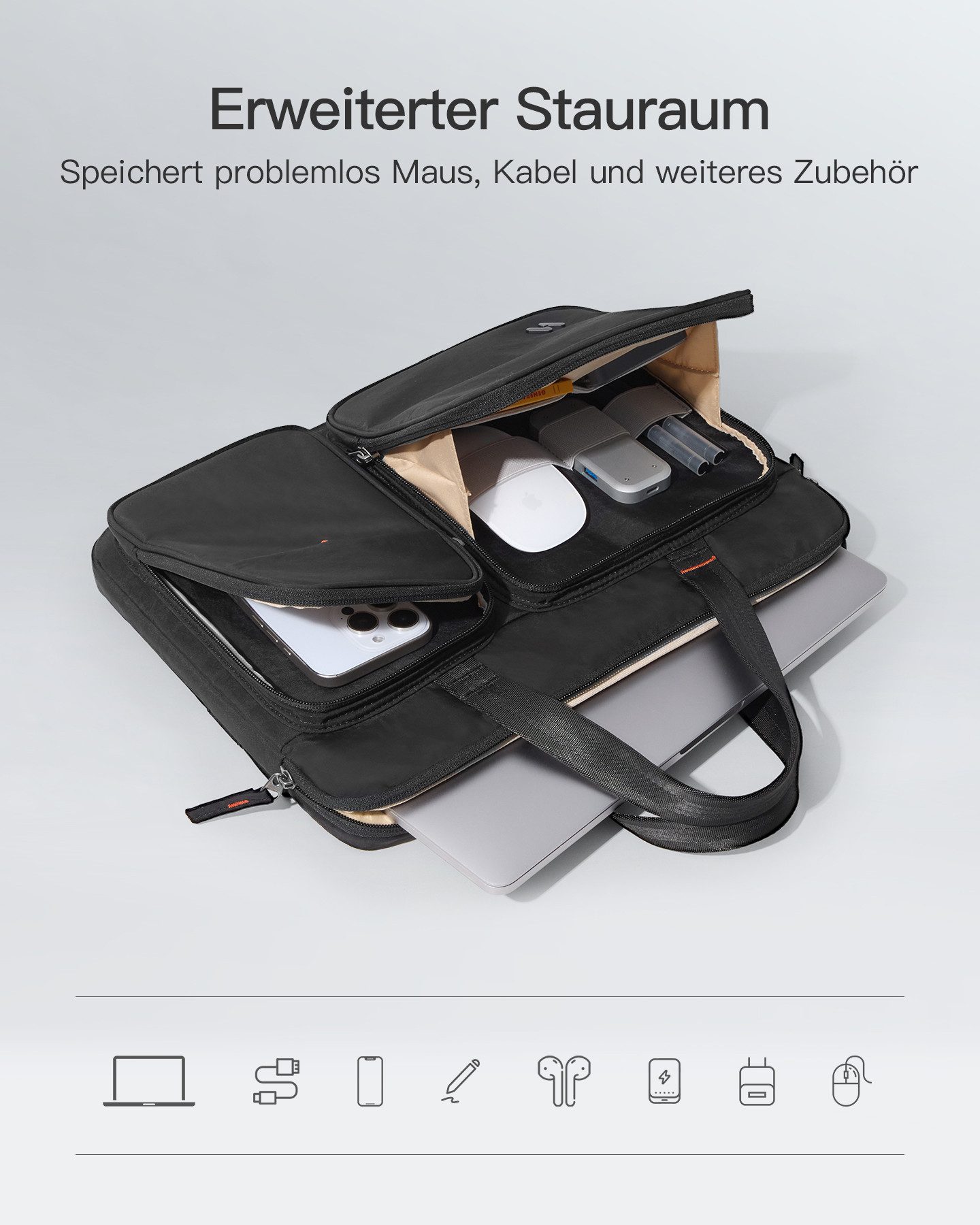 Inateck Laptoptasche 360° Rundumschutz Große Kapazität, für 13-14 Zoll Laptops, für 13-14 Zoll MacBook Pro Air M5/M4/M3 – Bild 4 von 5