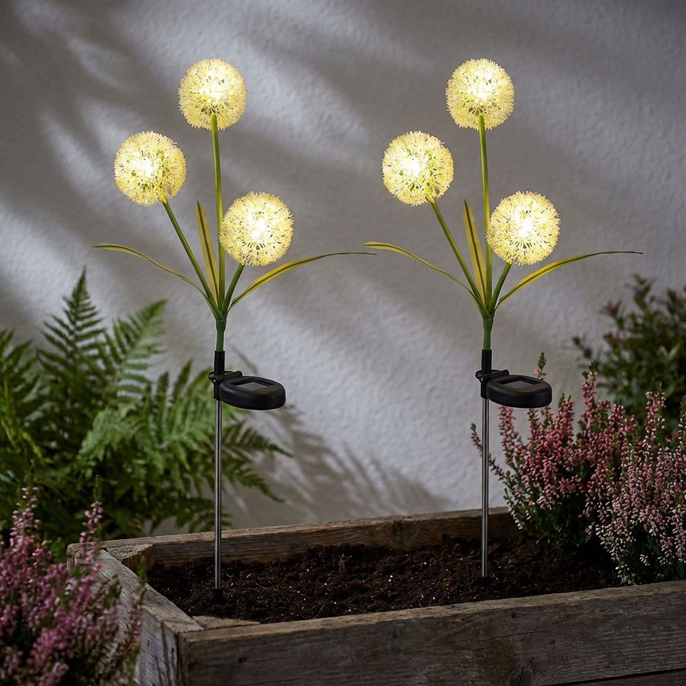 GLOBO LIGHTING LED Solarleuchte, LED-Leuchtmittel fest verbaut, Neutralweiß, Außenleuchte Solarlampe Gartendeko LED Pusteblume H 75 cm 2er Set