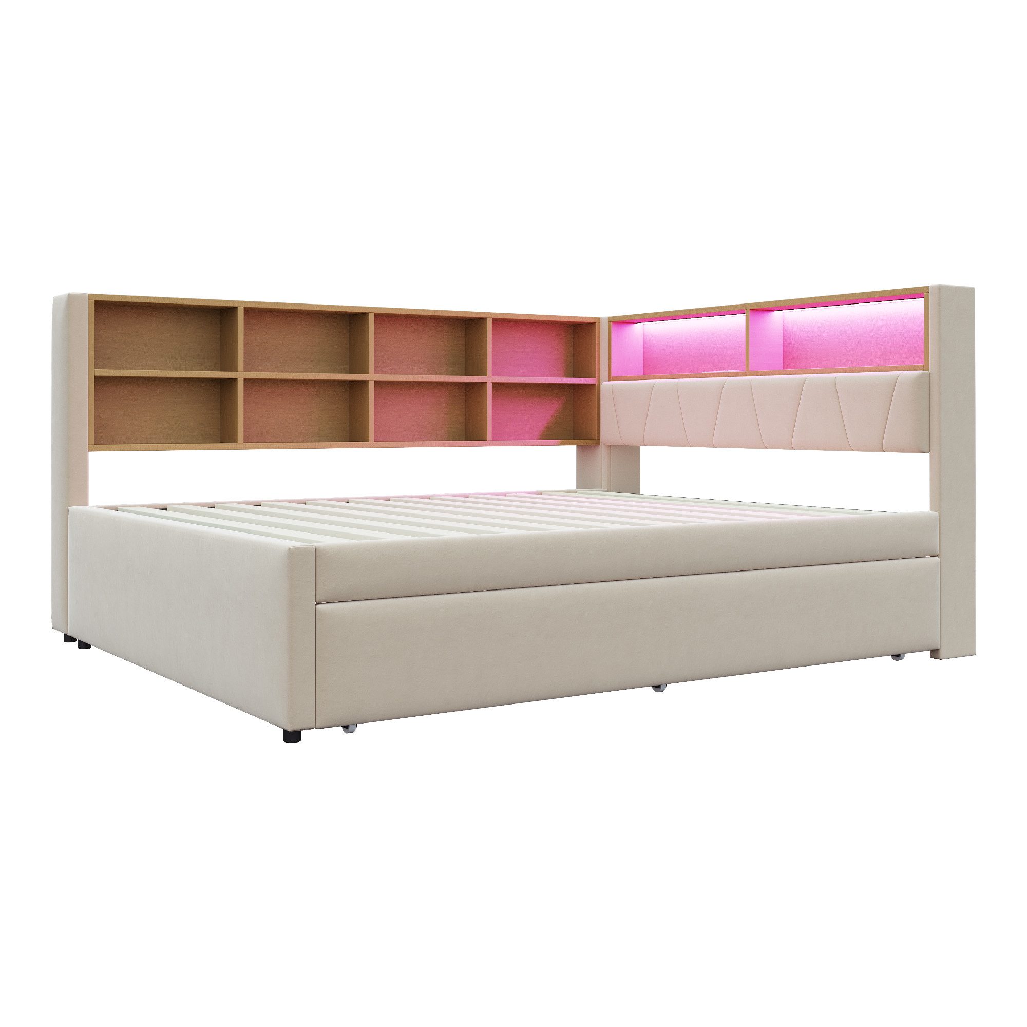 Fanttik Bettgestell Schlafsofa 90/140x200 mit LED, Steckdosen & Stauraum