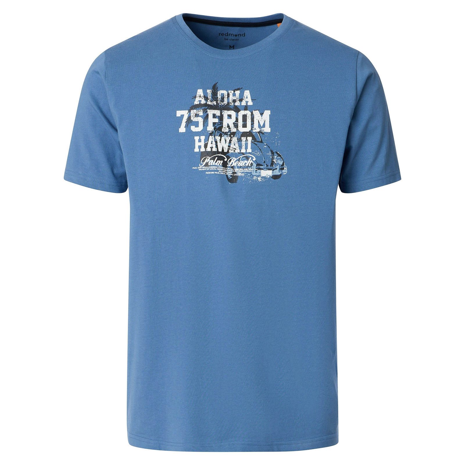 Redmond Rundhalsshirt Redmond Übergrößen T-Shirt blau Frontprint Aloha