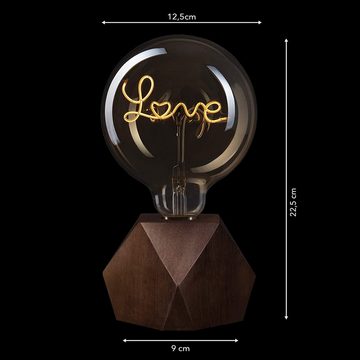Crown LED Tischleuchte Vintage Tischlampe Batteriebetrieben - Holz E27, Eiche 1x Eiche + Love-Lampeart Decoholz