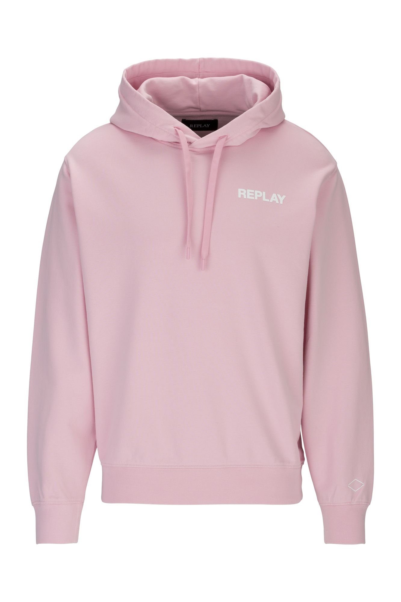 Replay Hoodie Basic Herren Kapuzensweatshirt mit Logoprint pink