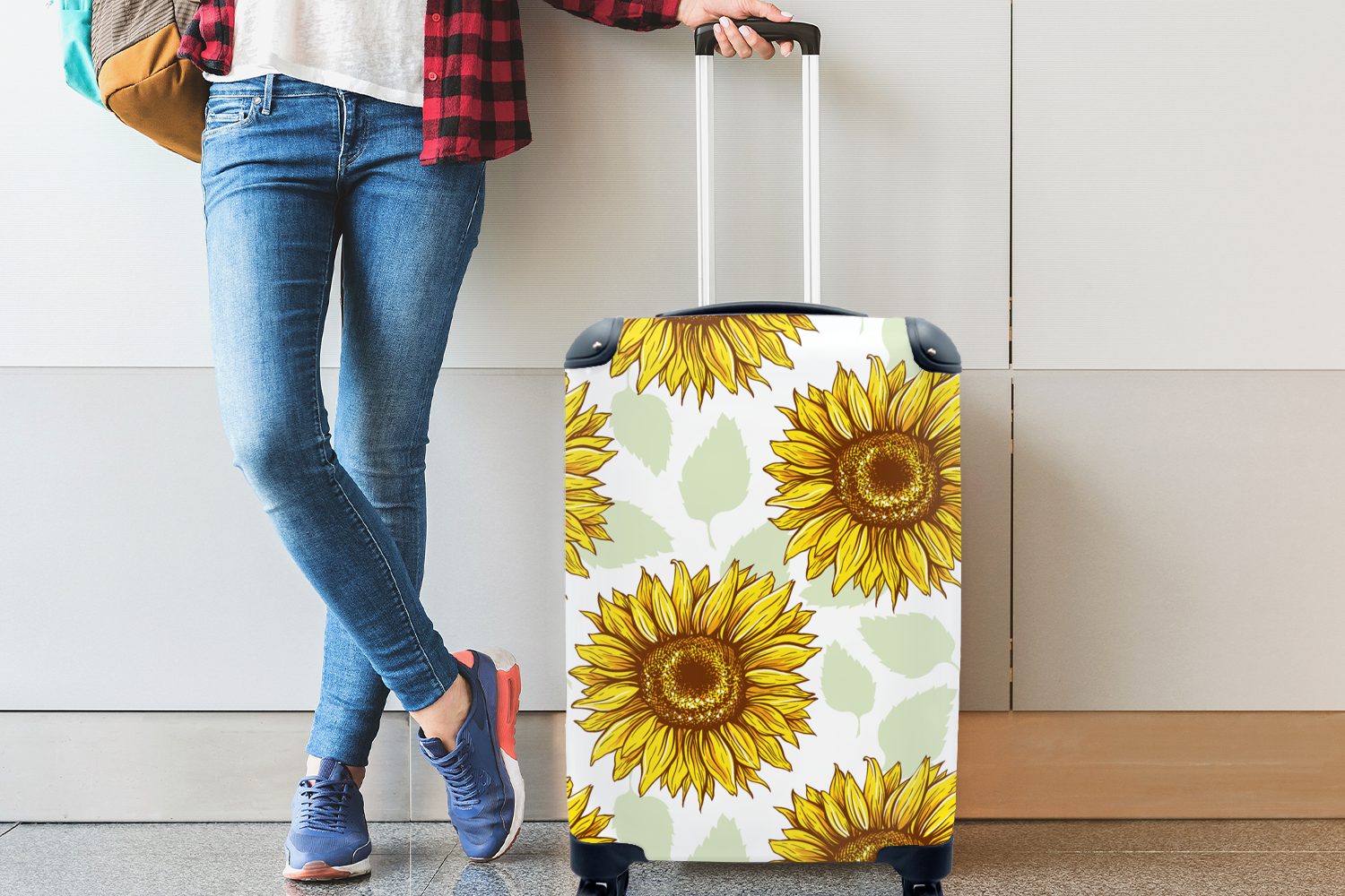 Muster Reisetasche Trolley, rollen, Sonnenblume MuchoWow mit Rollen, Blumen, für Reisekoffer Handgepäckkoffer - - Ferien, Handgepäck 4